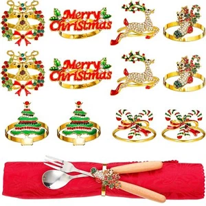 12-PCS Christmas Napkin Rings Holders for Dinners Parties Wedding Decor - Picture 1 of 9