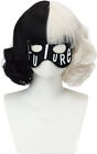 FVCENT Short Wavy Black and White Wig With Black Eye Mask Halloween Half Black