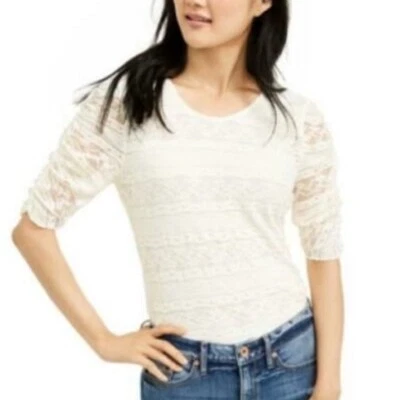 Blusa de encaje con lazo American Rag Juniors marfil. Talla grande Foto 1 de 4