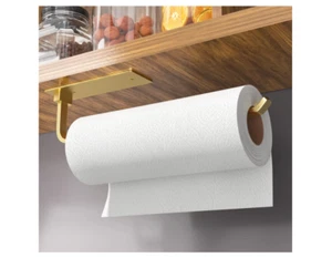 Paper Towel Holder - Self-Adhesive or Drilling Gold Wall Mounted Paper Towel - Picture 1 of 6