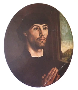 Antiguo MONJE ORADOR de colección por artista desconocido impresión artística ovalada sin mate y sin marco - Imagen 1 de 4