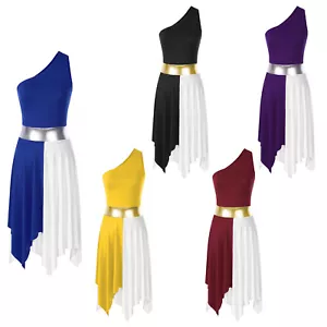 Vestido de adoración de alabanza litúrgica para mujeres bloque de color prendas de baile irregulares - Imagen 1 de 55