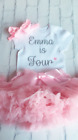 Personalised Girls 4th Birthday Four Outfit Tutu Fourth T-Shirt/Vest Baby Pink 