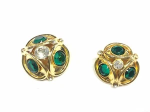 BOTTONE GIOIELLO ORO &amp; VERDE  E STRASS CM 3 - Picture 1 of 2