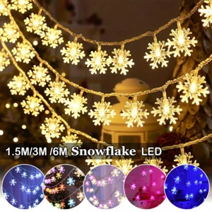 LED Snowflake Lights Battery Christmas Fairy String Light Xmas Wedding Party UK - Picture 1 of 23