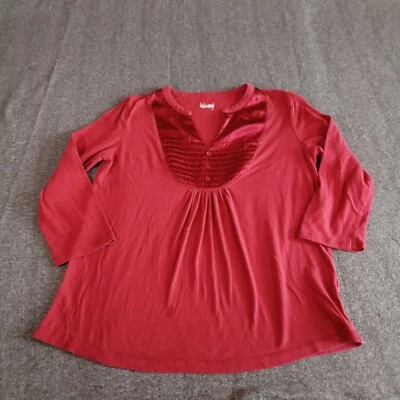 Top Ediciones Básicas Mujer Pequeño Rojo Capa Base Cápsula Cuello en V Plisado Preppy Foto 1 de 4