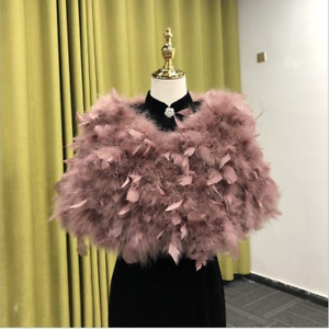 Wedding Shrugs  Women Real Ostrich Feather Fuffly Bridal Capes Party Shawl Wraps