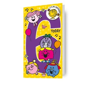 6th Birthday Card Mr Men & Little Miss Age 6 Birthday Card Includes Envelope - Picture 1 of 9