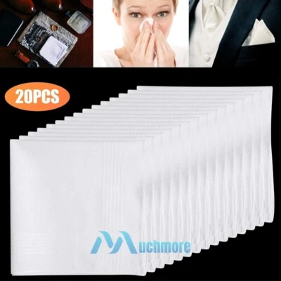 1~20 PIEZAS Pañuelos Para Hombre 100% Algodón Clásicos Pañuelos Bolsillo Blanco Regalo 16x16 pulgadas Foto 1 de 4
