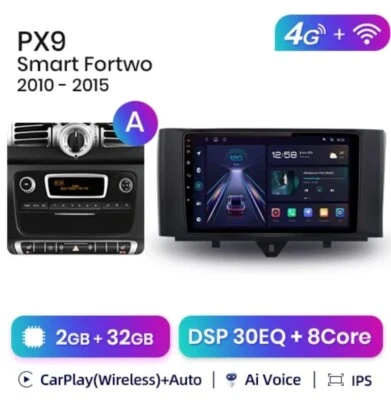 RADIO 2 DIN 9" PARA SMART 451 BLUETOOTH NAVEGADOR USB ANDROID WIFI CARPLAY 4G - Imagen 1 de 4