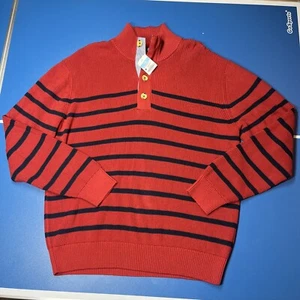 NWT J.McLaughlin Brick Red Navy Blue Stripe Bastian Sweater size M Heavy Knit - Picture 1 of 6