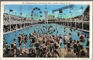 POSTCARD-1937 STEEPLECHASE SWIMMING POOL, CONEY ISLAND, NEW YORK - Picture 1 of 1