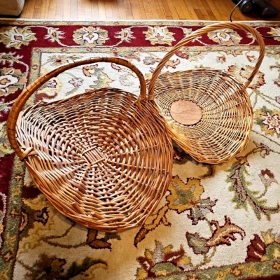 Flower Gathering Basket Lot of 2 Woven Wicker Herb Garden Vintage Large 22” Farm - Image 1 of 4