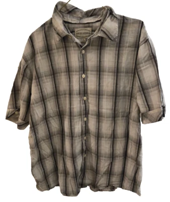 Camisa High Sierra manga curta com botões grande branca e preta xadrez casual caminhada - Imagem 1 de 4