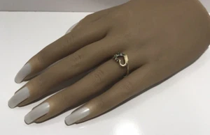 14K YELLOW GOLD EMERALD AND DIAMOND OPEN HEART RING SIZE 7 - Picture 1 of 13