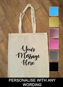Personalised Cotton Canvas Shopper Shopping Bag, Any Words, Name, Colours - Picture 1 of 1