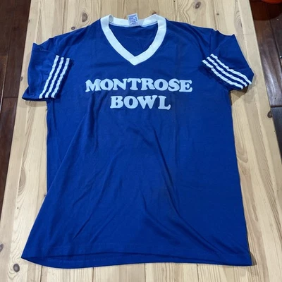 Camisa Jersey Montrose Bowl Vintage Años 80 Azul Rayas Grande Foto 1 de 4