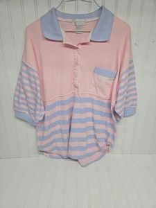 Vintage 1980's Womens Shirt By Cheerful Corp Short Pink And Blue - Picture 1 of 10