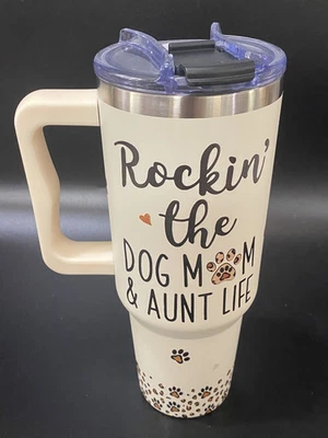 Rocking the Dog Mom and Aunt Life Travel Mug / Dog Mom and Aunt Tumbler - Image 1 of 4