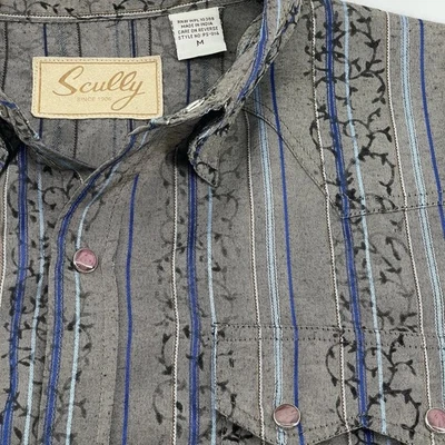 Camisa Scully Western Hombre M Vintage Perla Gris A Presión Rayas Puño Convertible Foto 1 de 4