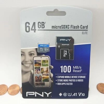 PNY P-SDU64GV11100ELMA-GE 64GB Elite Class 10 U1 microSDHC Flash Memory Card (7) - Image 1 of 2