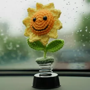 Sonnenblume Auto Armaturenbrett Dekor handgefertigt gehäkelt Wackelköpfe für Schreibtisch Dekor - Bild 1 von 8