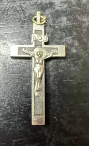 Antique Ebony Inlay Pectoral Nun Crucifix Cross Germany 1930 Vintage 2.25" Long - Picture 1 of 12