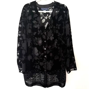 Vintage Maggie McNaughton Floral Velvet Burnout V Neck Button Down Sheer Blouse 20W - Bild 1 von 9