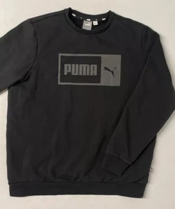 PUMA Men's Fleece Split Graphic Crew Neck Sweatshirt Logo Pullover BLACK LARGE - Picture 1 of 8