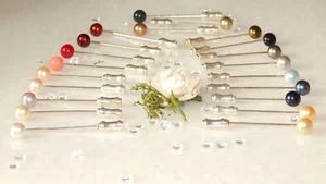 S/P or G/P 36mm Cravat/Corsage/Tie/Scarf Pin & Crystal Pearl-Wedding-Mens-Ladies - Picture 1 of 25