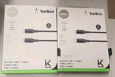 2-pack Belkin MixIt DuraTek Kevlar Black USB-C to C 4' Ft Braided Charge Cable  - Image 1 of 4
