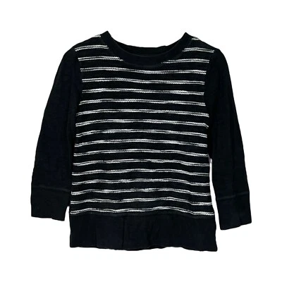 Lou & Grey Cotton Striped Long Sleeve Pullover Sweatshirt Top Black Womens Small - Image 1 of 4