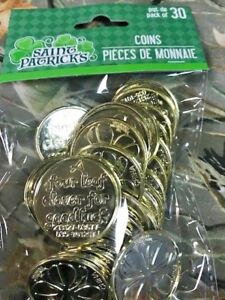 St. Patrick's Day 30 Metallic  Gold  Round Plastic Shamrock Coins