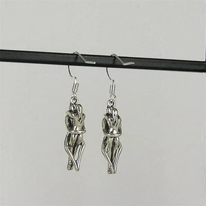 Nude Man / Woman Embrace Drop Dangle Earrings .925 Silver or Silver & Bronze  - Picture 1 of 5