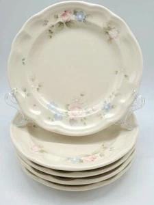 Pfaltzgraff Tea Rose Sculpted Salad / Side Plates 7" SET/5 Pink BlueGreen Floral - Picture 1 of 4
