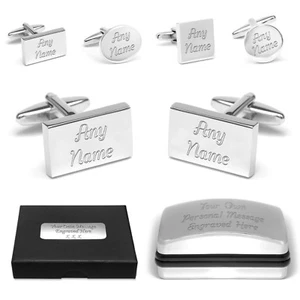 Personalised Cuff Links with ENGRAVED NAME & GIFT BOX Wedding Favours Christmas - Picture 1 of 11