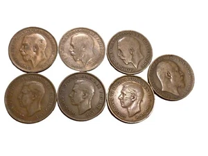 Lot of 7 Great Britain One Penny Edward VII George V  George VI - Picture 1 of 2
