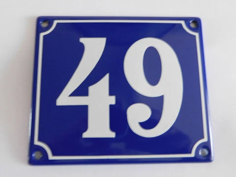 Old French Blue Enamel Porcelain Metal House Door Number Street Sign / Plate 49 Cover