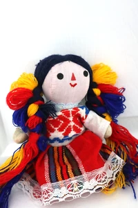 Vintage Handarbeit 5" mexikanische Volkskunst Stoffpuppe Garn Haar Regal Sitter kein Spielzeug - Bild 1 von 5
