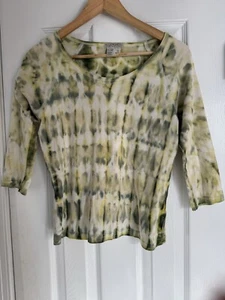 Royal Robbins 100% Cotton 3/4 Sleeve Yellow Green Tie Dye Top - Size S - Picture 1 of 2