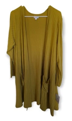 Lularoe Solid Yellow 3XL Caroline Lightweight Cardigan 3X Ribbed NEW! - Image 1 of 4