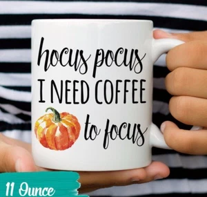 Tazza Hocus Pocus Ho bisogno di caffè per concentrarmi tazze autunno Halloween tazza zucca regalo - Foto 1 di 9