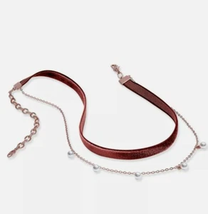 Eliot Danori Rose Gold Tone Rose Velvet & Pearl Two Layer Choker Necklace NWT.  - Picture 1 of 3