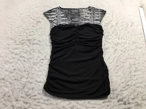 Sofia Vergera Tank Top Womens S Black White Gray Wavy Shoulder V Neck Ruched - Picture 1 of 10