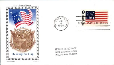 FDC 1968 SC #1354a Jackson, Bennington Flag - Pittsburgh PA - Single - F78330 - Image 1 of 2
