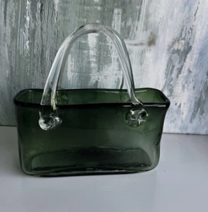 Cartera verde de cristal artístico estilo Murano con asas aplicadas transparentes - Imagen 1 de 6