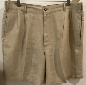 Jos A Bank 100% Linen Shorts Size 40 Beige Pleated Golf Casual Mens - Picture 1 of 10