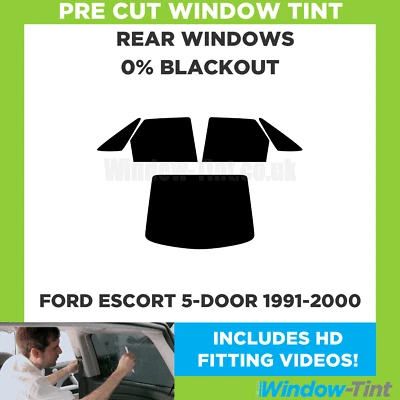 For Ford Escort 5-door Hatchback 91-00 Pre Cut Window Tint Rear 0% Blackout Film - Image 1 of 4