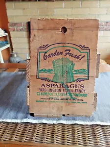 VINTAGE RUSTIC GARDEN FRESH ASPARAGUS WASHINGTON USA TIMBER HANDLED VEGE CRATE - Picture 1 of 8
