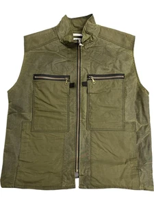 Peregrine Men's Waxed Cotton Gilet Olive Zip Pockets Sleeveless Vest XL - Picture 1 of 6